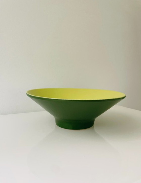 Image 1 of Ciotola in ceramica vintage di metà secolo – verde scuro e verde lime