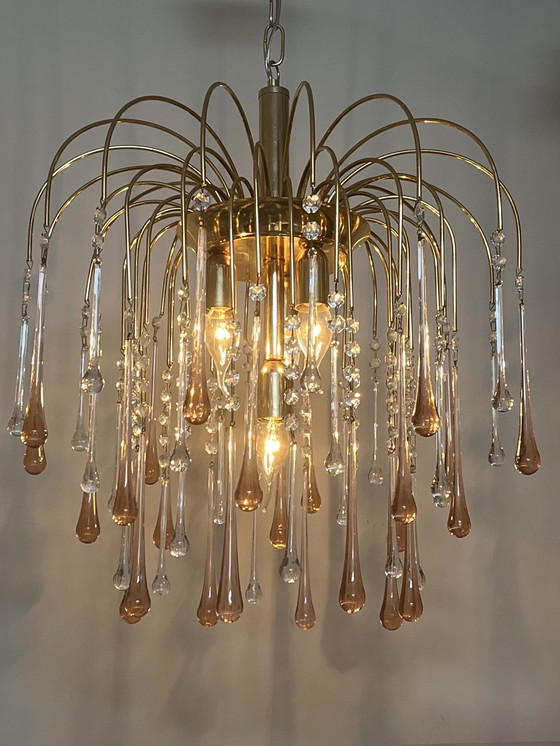 Image 1 of XL vintage pink taerdrop chandelier pendant lamp pendants