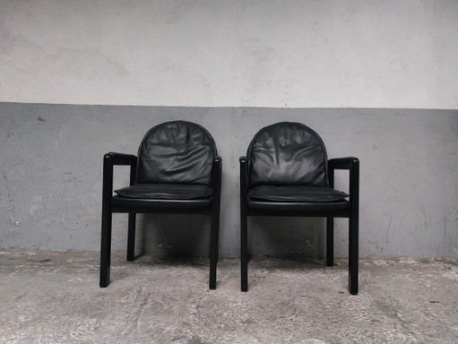 2 X Black Leather Armchair Bulo Memphis Style