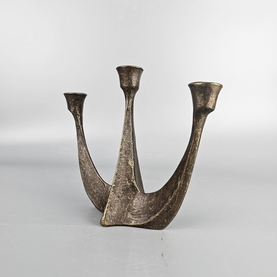 Image 1 of Bronze vintage candlestick for 3 candles. Brutalist design by Horst Dalbeck. Germany 1950 - 1970.