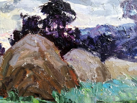 Dipinto a olio originale Campagna Campo Pagliai Si sta facendo buio – Dipinti e disegni, Tela (photo 9 of 11)