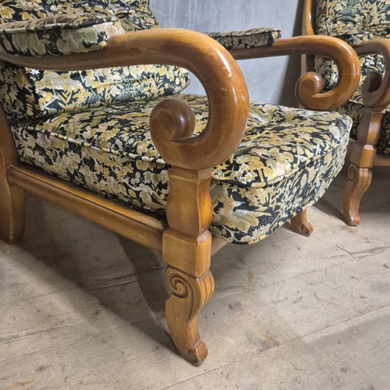 Image 1 of Paire de fauteuils en bois à accoudoirs incurvés, Tchécoslovaquie, années 1940-1950