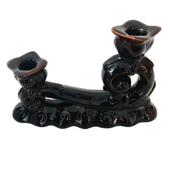 Image 1 of Vintage kandelaar keramiek chocolade bruin 1950's