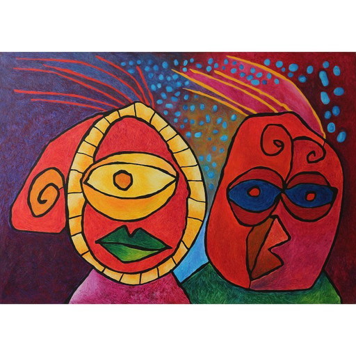 Paul Megens painting from 2006: 'behave old man, behave !'