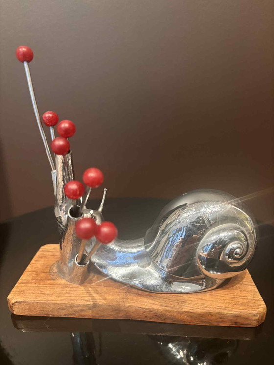 Image 1 of Cocktail picks Vintage 1930's French Snail Appetizer Forks Set 