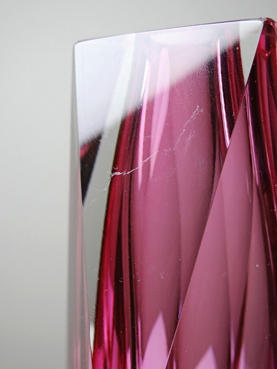 Image 1 of Sommerso faceted Murano vase in pink glass and crystal, 1950s-60s