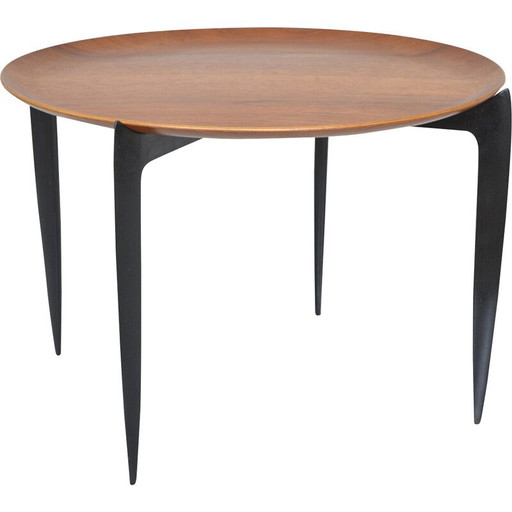 Mesa auxiliar vintage de teca y haya de Fritz Hansen y Sven Aage Willumsen para Fritz Hansen, Dinamarca, 1960