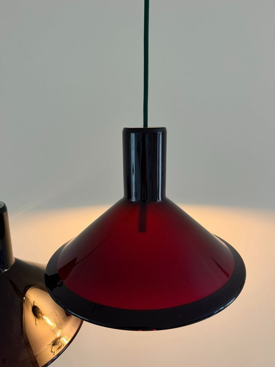 Vintage 2x suspensions Holmegaard P&T - Michael Bang - Lampe design danoise, Verre, Rouge (photo 3 sur 7)