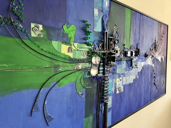 Image 1 of Opera d'arte tridimensionale unica, realizzata con tecniche miste. 83x175 cm