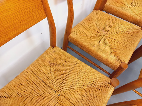 Image 1 of Suite de 6 chaises vintage italiennes en teck et corde danoise Gessef Consorzio Sedie Friuli