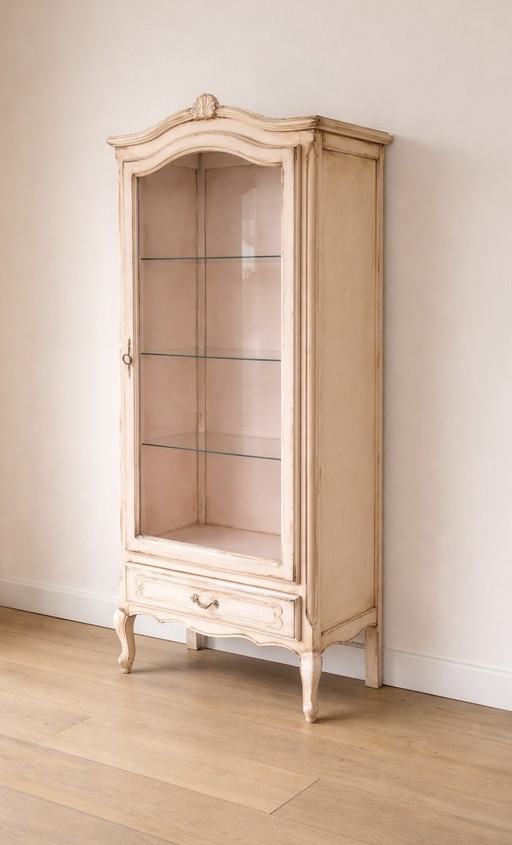 Franse brocante vitrinekast met glas