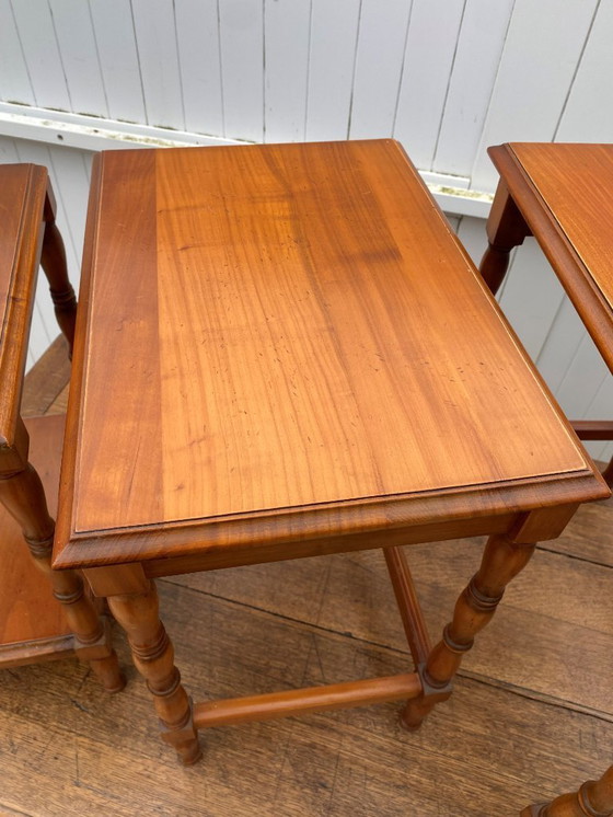 Image 1 of Set of 3 rustic cherry wood nesting coffee tables 1950