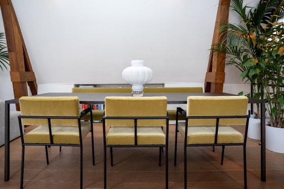 Image 1 of Fest Monday dining set: 3 chairs + bench (Royal Pistachio / black frame / armrest)