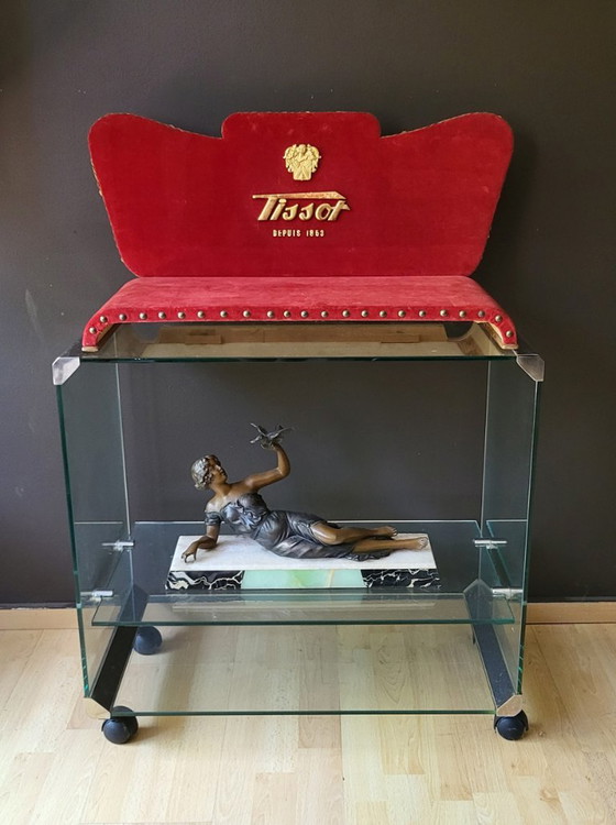 Large Tissot Watch Display in Red Velvet Vintage 60', Decorative Objects, Metal (photo 2 of 8)