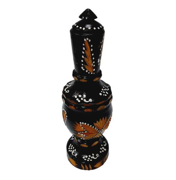 Image 1 of Vintage Hand-Carved Wood Bottle, Flask, Vase