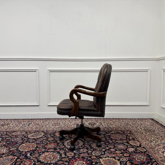 Sedia da ufficio Chesterfield inglese marrone #3 – Sedie da ufficio, Leather, Wood (photo 3 of 8)