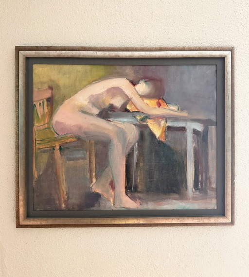 Origineel Frans figuratief schilderij uit de jaren 70, gesigneerd Marais.