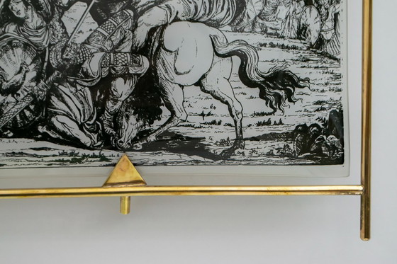 Image 1 of Sconcerto italiano di metà secolo in ottone e vetro acidato curvato, anni '50