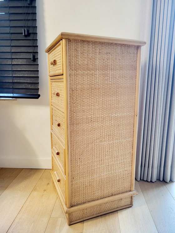 Image 1 of Vintage Boho Style Chest of Drawers In Bamboo And Rattan 1970