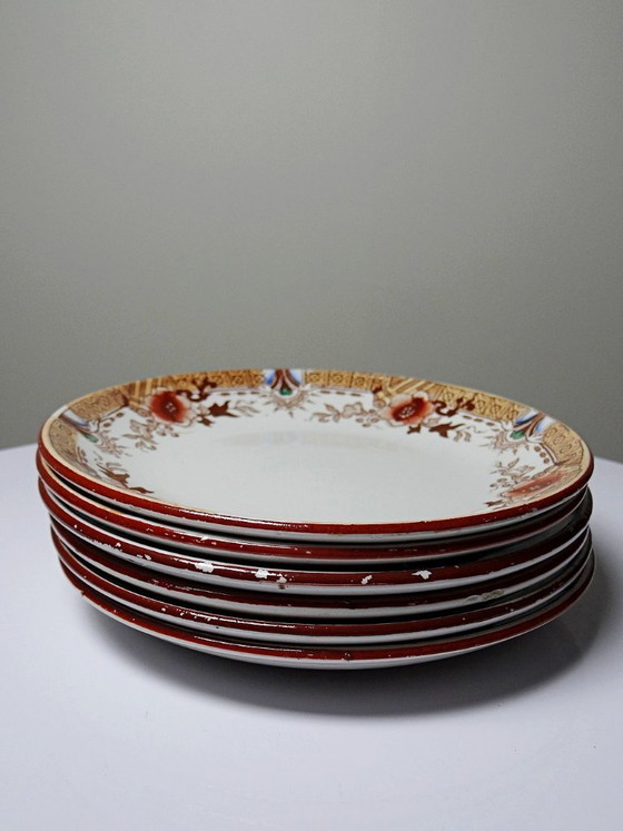 Image 1 of Sarreguemines - Kyoto - antique tea set: 5 cups and 6 Japanese-style saucers