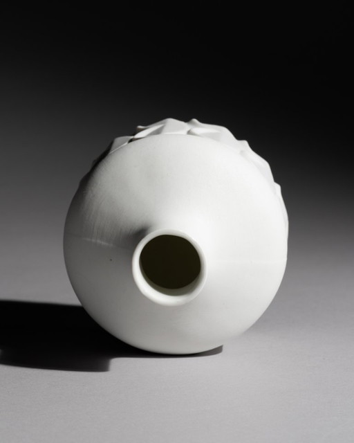 Jarrón botella de porcelana bisqué con diseño retro de Scherzer Werner Uhl, relieve Op-Art DUO