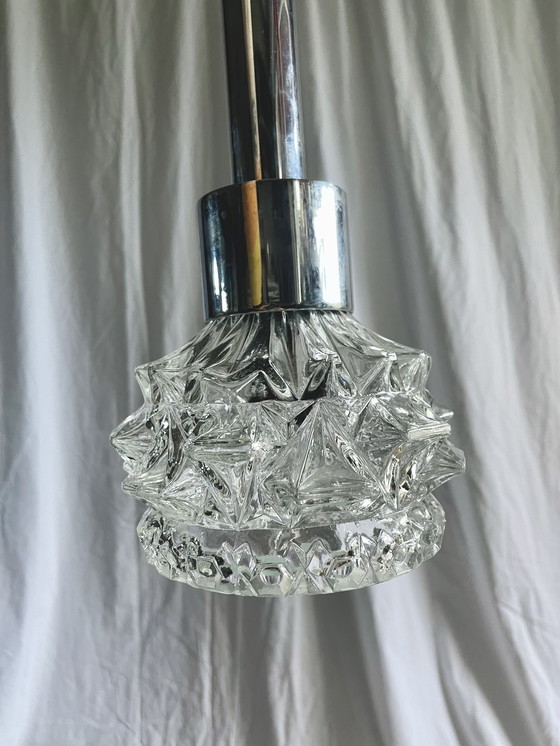 Image 1 of Lampada a sospensione in cromo e vetro stampato, anni '70