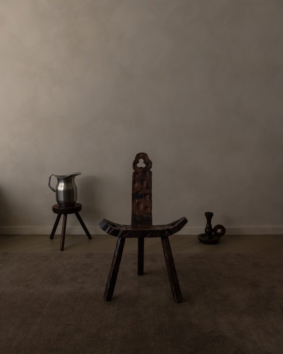 Image 1 of Spanish brutalist tripod chair made of solid wood