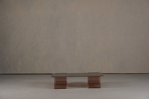 Table basse vintage Michel Dumas en plexiglas et verre pour Roche Bobois, années 1970