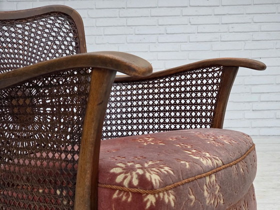 Image 1 of Poltrona danese, anni '50, velluto rosa salmone, rete metallica.