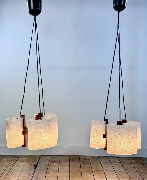 Scandinavian teak and perspex chandelier, vintage 1960s
