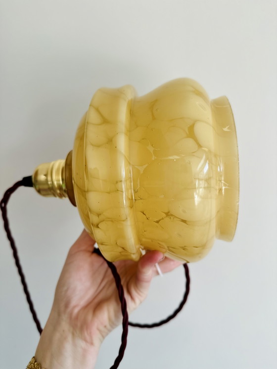 Image 1 of Vintage Art Deco amber marbled glass pendant lamp – 1920s/1930s style