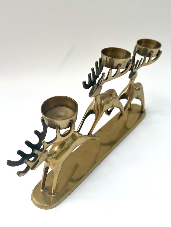 Image 1 of Vintage messing kandelaar met hertmotief – Deens design D&C – Mid-century