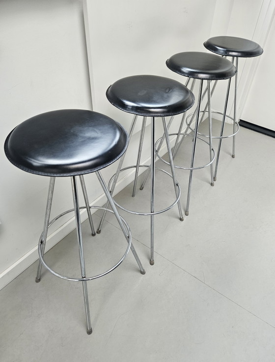 Image 1 of 4 sgabelli da bar vintage cromati neri