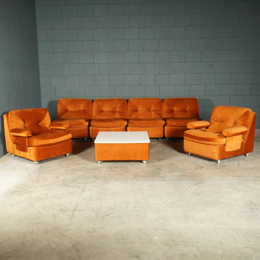 Groupe de sièges modulaires du milieu du siècle - velours orange - années 1970