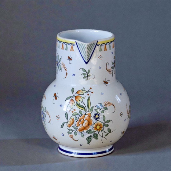 Image 1 of Handcrafted French carafe from Moustiers, hand-painted