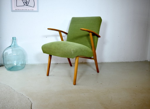 Mid Century Easychair Vintage Armchair Green Chair – fauteuils, Wood, Textile, Mid Century Modern