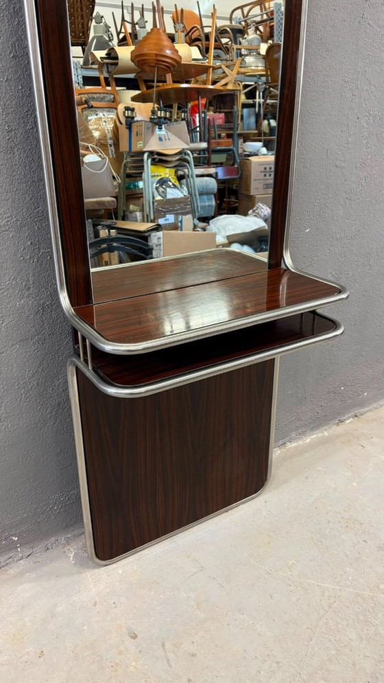 Image 1 of Mid-Century Modern Chrome & Rosewood Wall Console with Mirror, 1970s, Italian