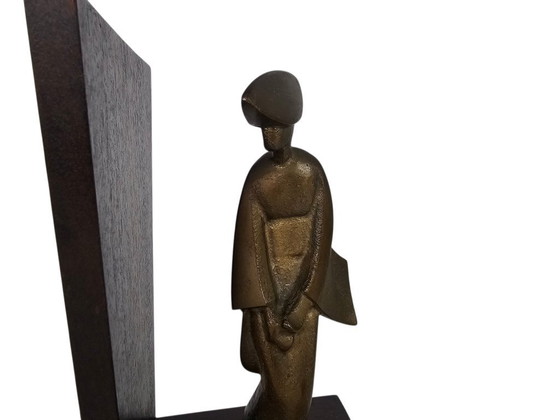 Image 1 of Vintage - Brutalist - Japanese bookends - Geishas - gilded - 2nd half of the 20th century
