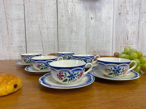 Set aus 6 Vintage-Tassen und Untertassen der Marke „Elorn“