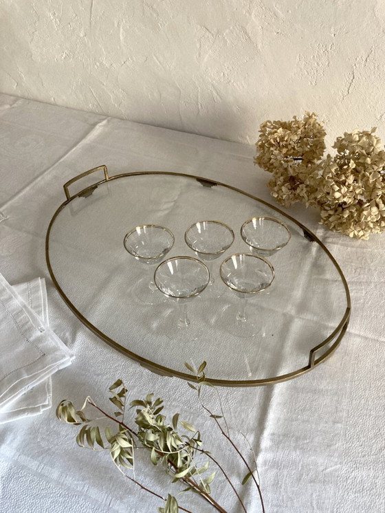 Image 1 of Oval glass and brass serving tray, late 19th - early 20th century