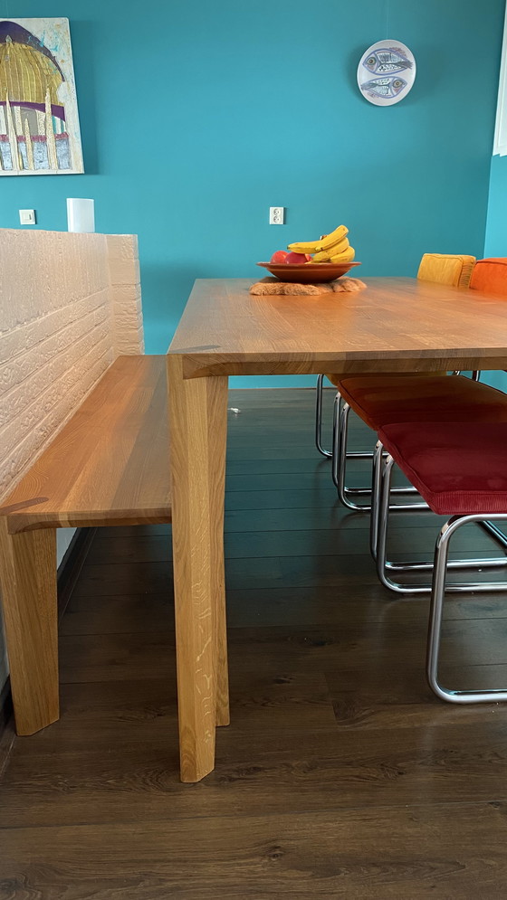 Image 1 of Artisan Hanny oak dining table with bench