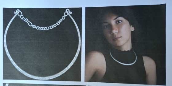 Image 1 of Sterling zilveren torque ketting, 54 cm halsomtrek - uniek stuk, omkeerbaar + houten doos