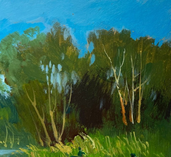 Image 1 of Original Oil Painting Summer River Landscape River in green embrace