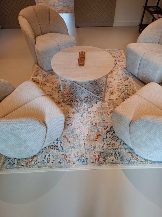 Set of 4 WOOOD Armchairs, Beige Ribbed Fabric, New Condition, Textile, Creme (photo 4 of 5)