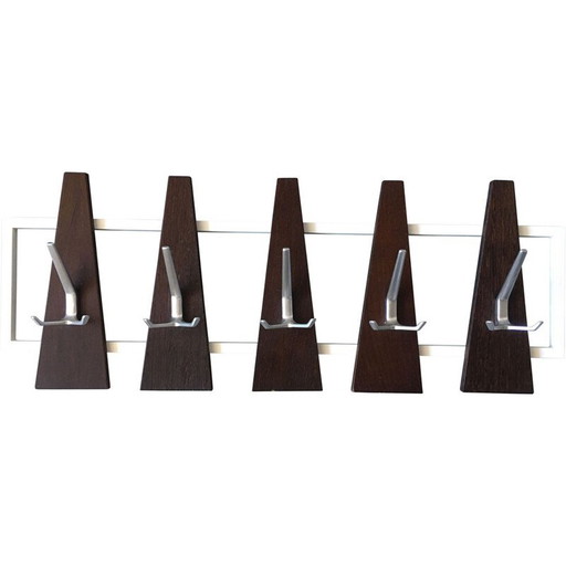 Vintage wenge and alloy wall coat rack, 1950