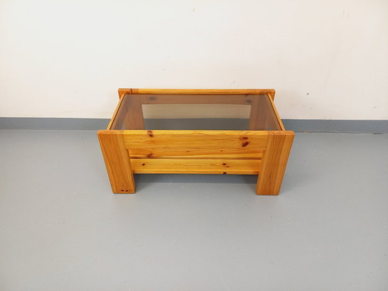 Image 1 of Vintage coffee table in pine and smoked glass from the 70s/80s