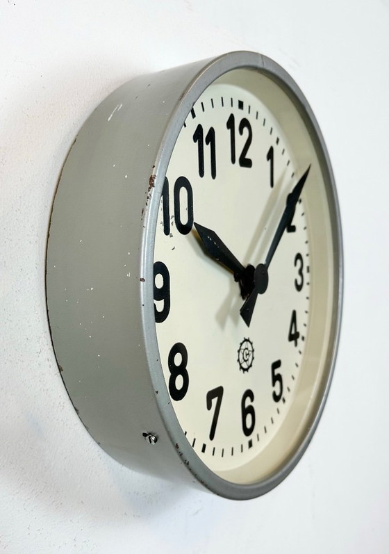 Image 1 of Grey Industrial Factory Wall Clock From Chronotechna, 1950s