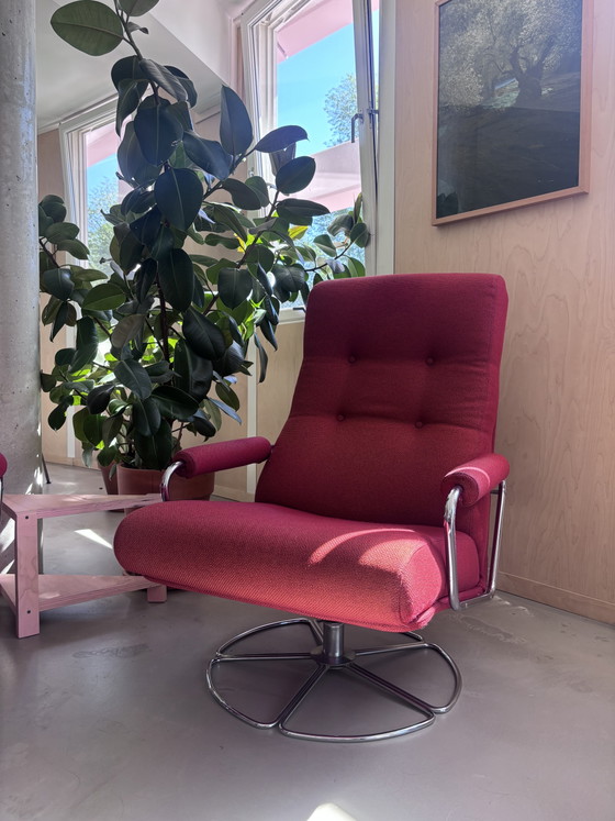Gelderland 400 Draaifauteuil – Jan des Bouvrie – Rood – Vintage Design – Draaistoelen, Textile, Wool (photo 3 of 6)