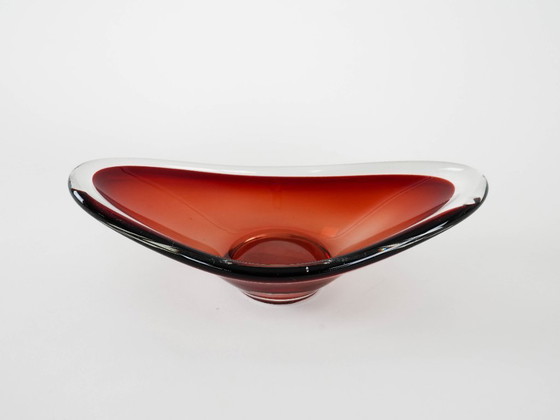 Image 1 of Ruby schaal, Murano glas, Italiaans design, jaren 60, gemaakt in Italië