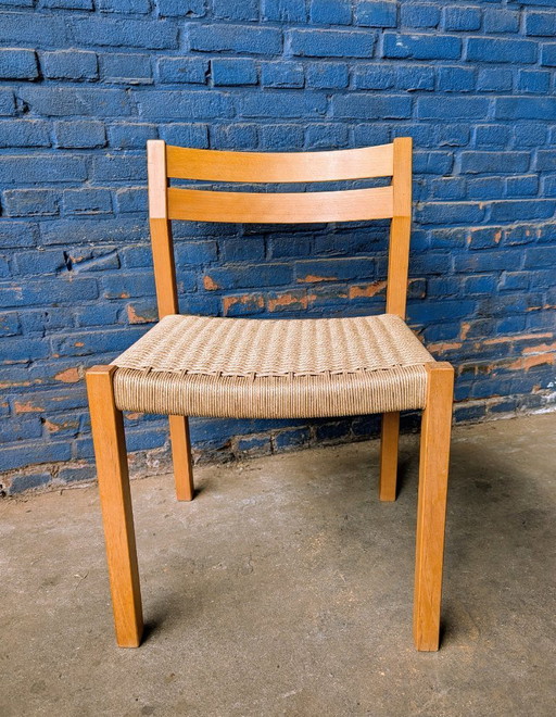 Chaise de salle à manger J.L. Moller modèle 401 en chêne et corde de papier